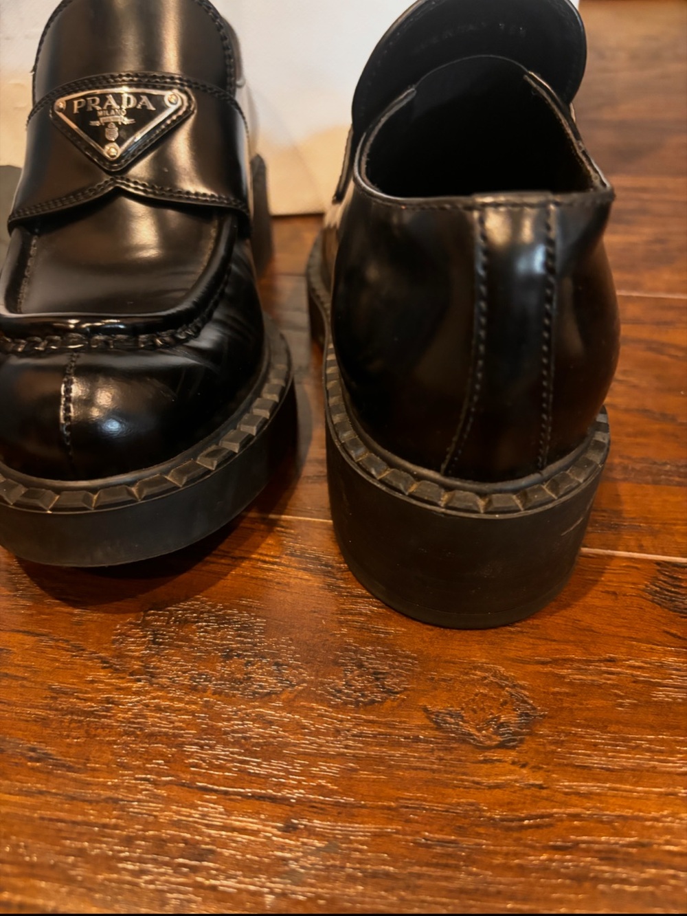 Prada Black Leather Logo Penny Loafers - Picture 5 of 5